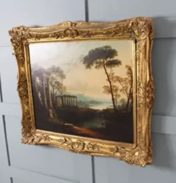 Hot Pamono Arcadian Ruins, Goatherd, Manner of Claude Lorrain, 1800s, Oil on Canvas