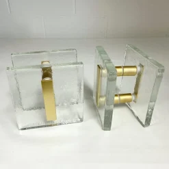 Online Pamono Architectural Clear Glass and Gilt Metal Push Pull Double Door Handles, 1960s, Set of 2