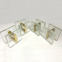Online Pamono Architectural Clear Glass and Gilt Metal Push Pull Double Door Handles, 1960s, Set of 2
