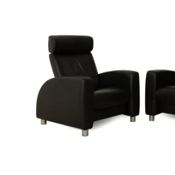 Pamono Arion 2-Seater Sofa and Armchair in Black Leather from Stressless, Set of 2><noscript><img width=
