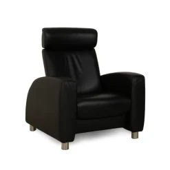 Pamono Arion 2-Seater Sofa and Armchair in Black Leather from Stressless, Set of 2><noscript><img width=