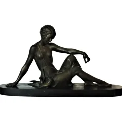 Best Pamono Armand Godard, Art Deco Woman Sitting with Doves, 1930, Marble