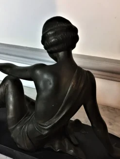 Best Pamono Armand Godard, Art Deco Woman Sitting with Doves, 1930, Marble