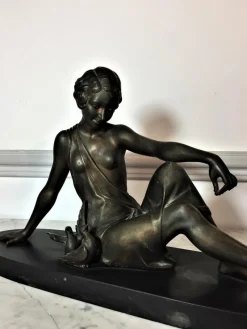 Best Pamono Armand Godard, Art Deco Woman Sitting with Doves, 1930, Marble