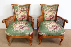Pamono Armchairs and Chippendale Table in Solid Beech, 1950s, Set of 3><noscript><img width=