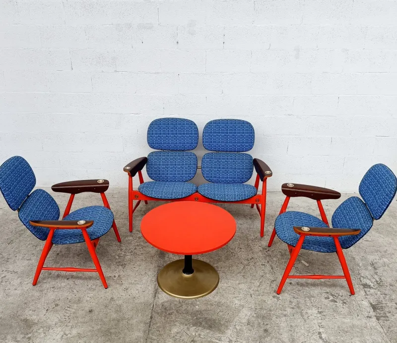 Pamono Armchairs, Sofa and Coffee Table by Marco Zanuso for Poltronova, 1960s, Set of 4
