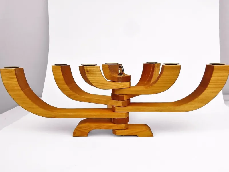 Hot Pamono 7-Armed Wooden Menora Candleholder by Jonas Grundell, 1980s
