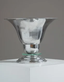 Pamono Art Deco Aluminum and Glass Lamp, 1960s><noscript><img width=