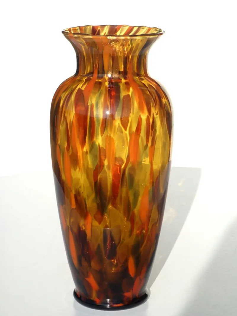 Pamono Art Deco Amber and Spotted Gold Avventurina Murano Glass Vase, 1930s> Vases