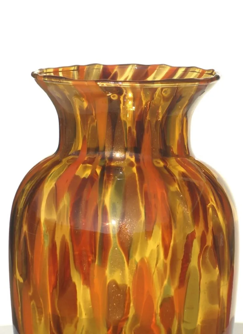 Pamono Art Deco Amber and Spotted Gold Avventurina Murano Glass Vase, 1930s> Vases