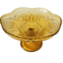 Pamono Art Deco Amber Glass Fruit Bowl on Foot, 1930s><noscript><img width=
