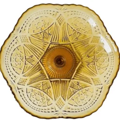 Pamono Art Deco Amber Glass Fruit Bowl on Foot, 1930s><noscript><img width=
