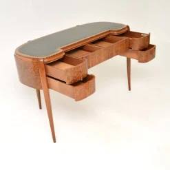 Best Pamono Art Deco Amboyna and Inlaid Satin Wood Desk with Leather Top, 1930s