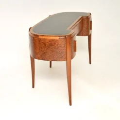 Best Pamono Art Deco Amboyna and Inlaid Satin Wood Desk with Leather Top, 1930s