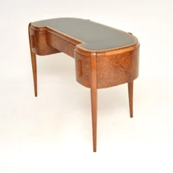Best Pamono Art Deco Amboyna and Inlaid Satin Wood Desk with Leather Top, 1930s