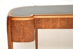 Best Pamono Art Deco Amboyna and Inlaid Satin Wood Desk with Leather Top, 1930s
