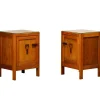 Clearance Pamono Art Deco Amsterdam School Nightstands in Oak and Glass, 1930s, Set of 2