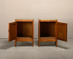 Clearance Pamono Art Deco Amsterdam School Nightstands in Oak and Glass, 1930s, Set of 2