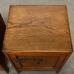 Clearance Pamono Art Deco Amsterdam School Nightstands in Oak and Glass, 1930s, Set of 2