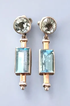 Pamono Art Deco Aquamarine Earrings in Platinum and Gold, 1925, Set of 2> Earrings