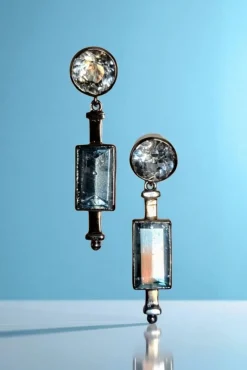Pamono Art Deco Aquamarine Earrings in Platinum and Gold, 1925, Set of 2><noscript><img width=