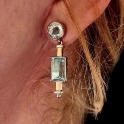 Pamono Art Deco Aquamarine Earrings in Platinum and Gold, 1925, Set of 2><noscript><img width=