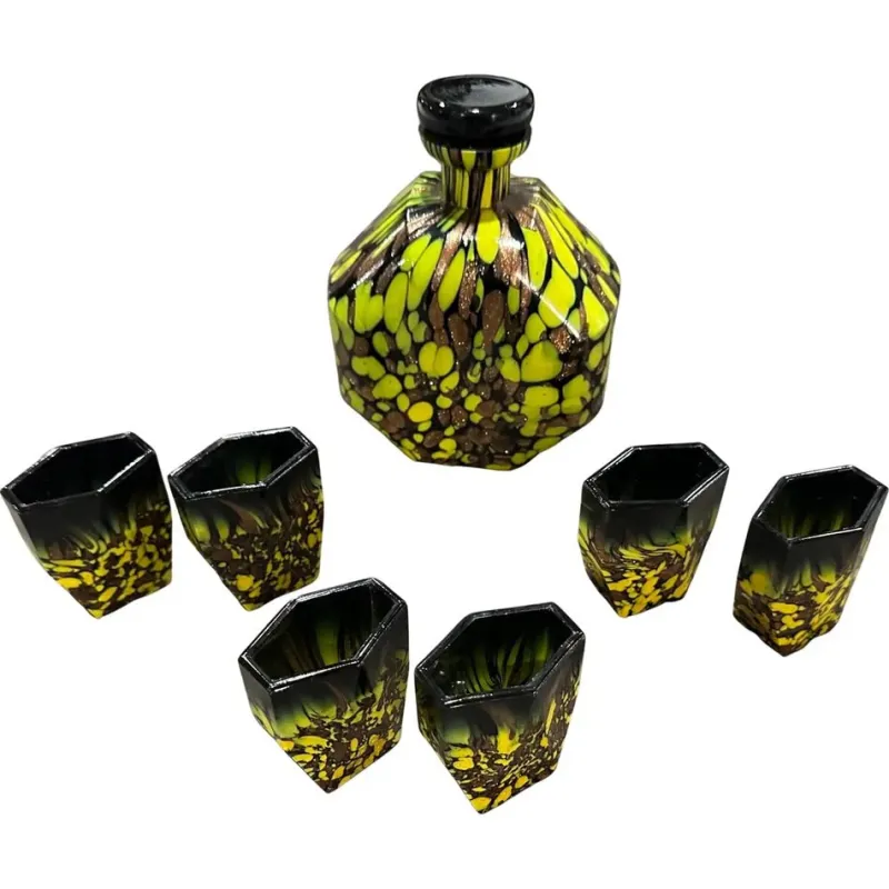 Pamono Art Deco Aventurine Murano Glass Rosolio Set, 1940s, Set of 7> Dinnerware Accessories