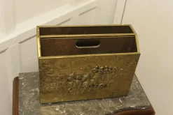 New Pamono Art Deco Beaten Brass Magazine Rack, 1930s