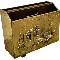 Discount Pamono Art Deco Beaten Brass Magazine Rack in Brass, 1920s