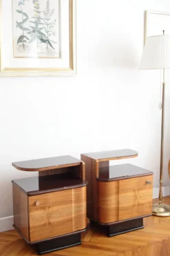 Pamono Art Deco Bedside Tables by Jindrich Halabala for Up Zavody, 1940s, Set of 2> Nightstands