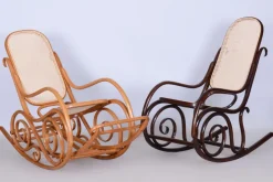 Pamono Art Deco Beech Rocking Chair with Footrest attributed to Thonet, Czech, 1920s