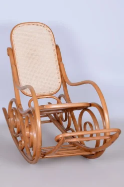 Pamono Art Deco Beech Rocking Chair with Footrest attributed to Thonet, Czech, 1920s