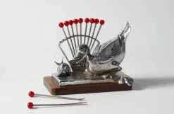 Best Pamono Art Deco Benjamin Rabier Chrome on Wooden Plate Cocktail Set, 1930s