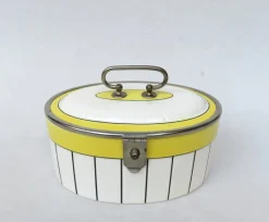 Pamono Art Deco Biscuit Box in Ceramic and Nickel-Plating, 1920s> Trunks Crates & Baskets