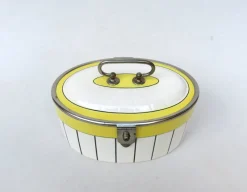 Pamono Art Deco Biscuit Box in Ceramic and Nickel-Plating, 1920s><noscript><img width=