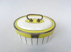 Pamono Art Deco Biscuit Box in Ceramic and Nickel-Plating, 1920s><noscript><img width=