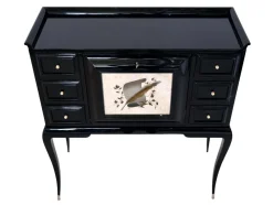 Pamono Art Deco Black Lacquer Secretaire with Etched Mirror> Secretaires