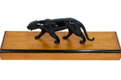 Pamono Art Deco Black Panther Sculpture on a Wooden Base, France, 1930s><noscript><img width=