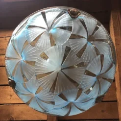 New Pamono Art Deco Blue Chandelier by Degué, 1930s