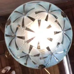 New Pamono Art Deco Blue Chandelier by Degué, 1930s