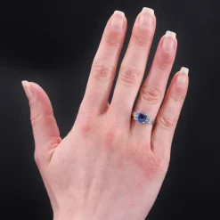 Pamono Art Deco Blue Sapphire, Diamond & Platinum Ring> Rings