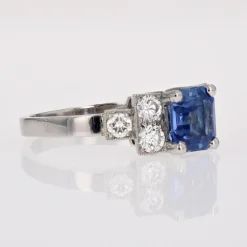 Pamono Art Deco Blue Sapphire, Diamond & Platinum Ring><noscript><img width=
