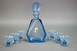 Outlet Pamono Art Deco Bohemian Blue Color Glass Decanter and Glasses, 1930s, Set of 7