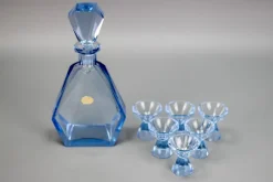 Outlet Pamono Art Deco Bohemian Blue Color Glass Decanter and Glasses, 1930s, Set of 7