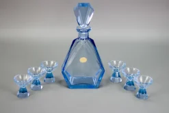Outlet Pamono Art Deco Bohemian Blue Color Glass Decanter and Glasses, 1930s, Set of 7