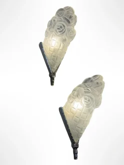 Pamono Art Deco Bouquets aux Roses Wall Lights from Verrerie d'Art Degué, 1930s, Set of 2><noscript><img width=