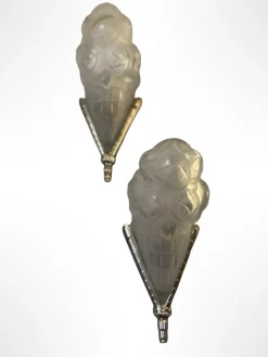 Pamono Art Deco Bouquets aux Roses Wall Lights from Verrerie d'Art Degué, 1930s, Set of 2><noscript><img width=
