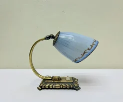 Pamono Art Deco Brass and Blue Glass Table Lamp, 1930s> Table Lamps