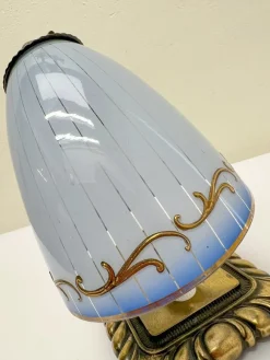 Pamono Art Deco Brass and Blue Glass Table Lamp, 1930s><noscript><img width=