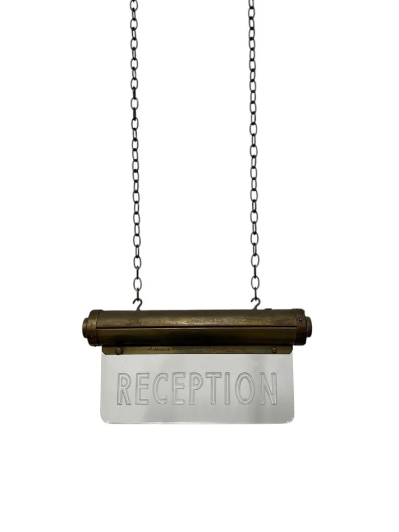Pamono Art Deco Brass Illuminated Cinema Reception Advertising Sign from Flambosign, 1930s> Wall Decor